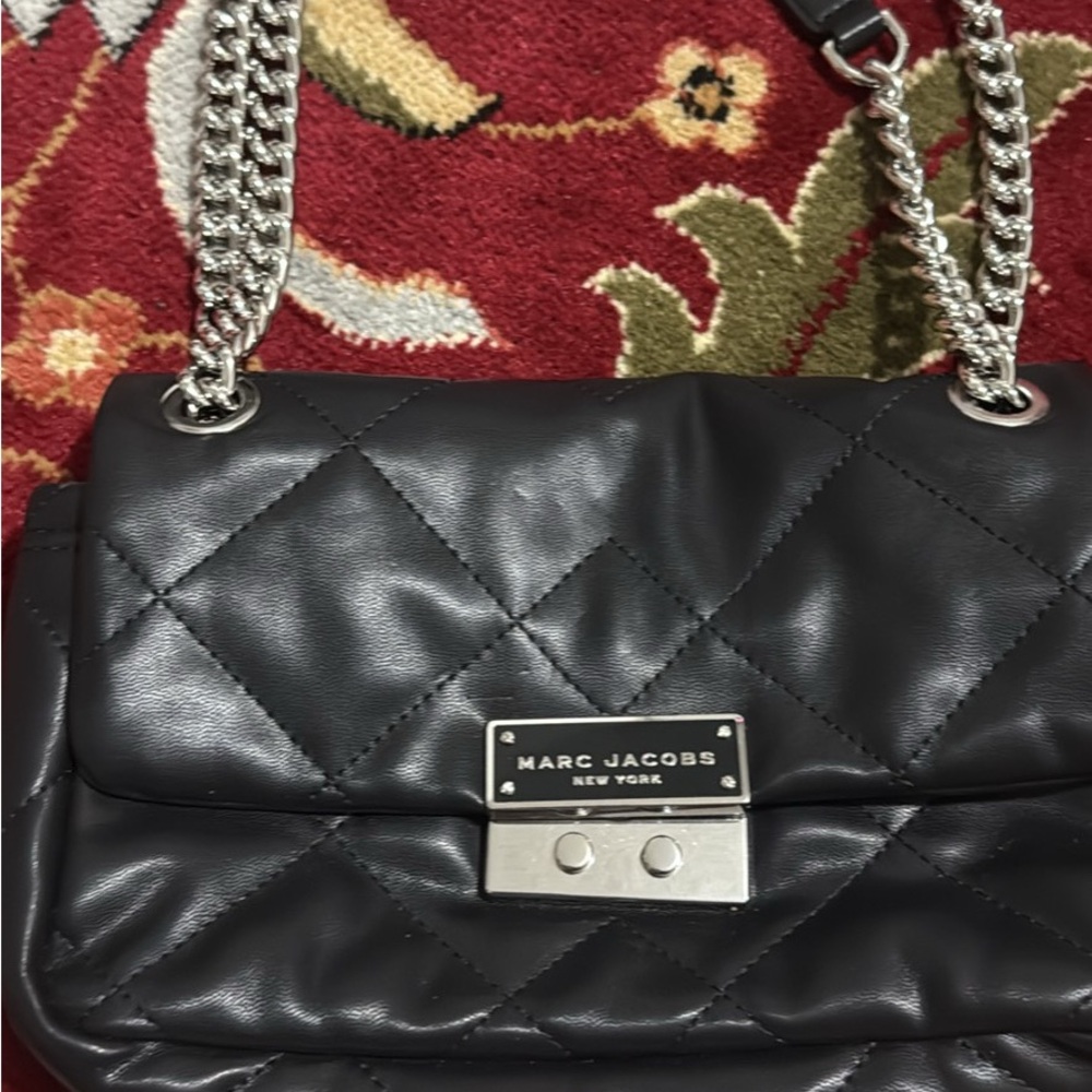 Marc Jacobs Black Quilted Shoulder Bag with Silver Chain